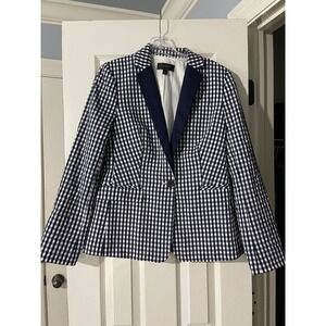 J.Crew Gingham Schoolboy Blazer Jacket  Women 4 Navy Career Preppy Classic